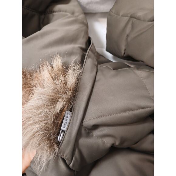 Calvin Klein Duck Down Parka Sz M Brown Puffer jacket Coat Removable Hood $250 - Picture 10 of 16